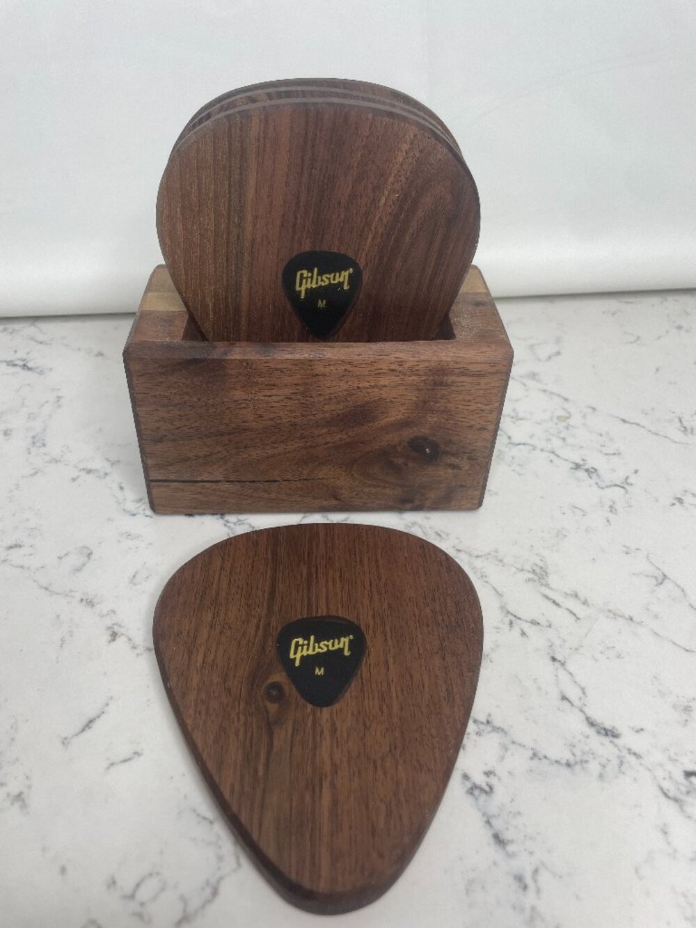 Black Walnut Gibson Guitar Pick Wooden Coasters